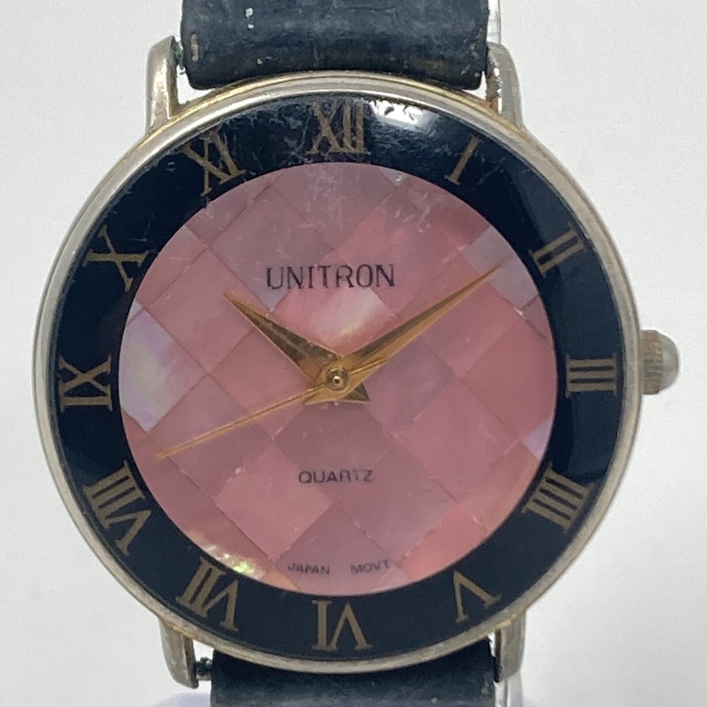 Vtg Unitron Watch Women 32mm Silver Tone Pink MOP Mosaic Dial New Battery 8.25"